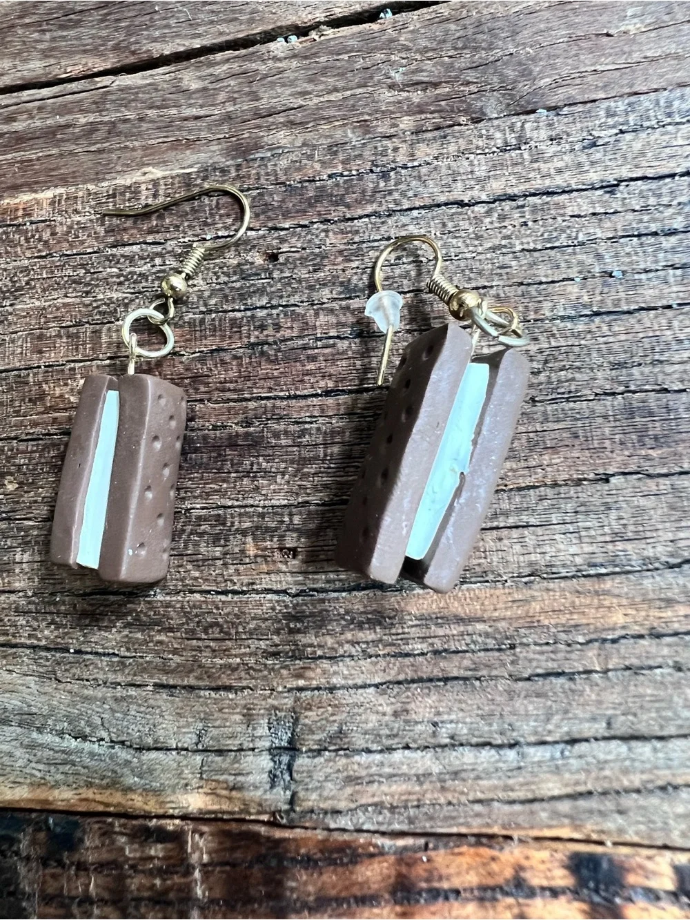 Chocolate Ice Cream Sandwich Drop Earrings - Brown